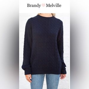 Brandy Melville Brianna Cotton Cable Knit Sweater - Navy Blue (One Size)